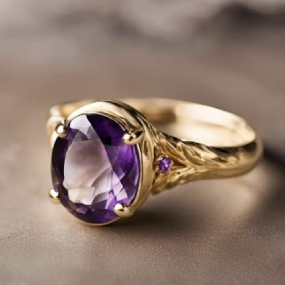 Elegant 14 Kt Plated Gold and Purple Ring
